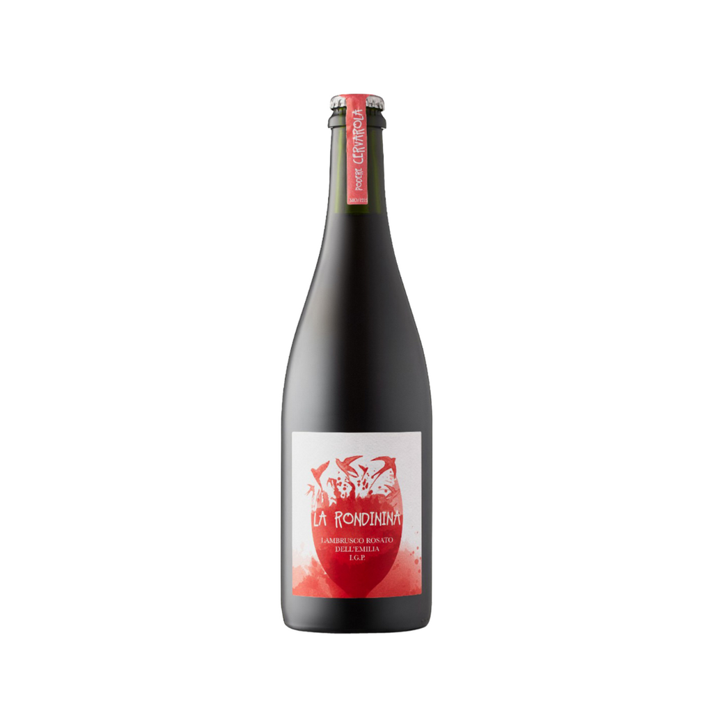 A bottle of 2019 La Rondinia Lambrusco by Podere Cervarola from The Living Vine