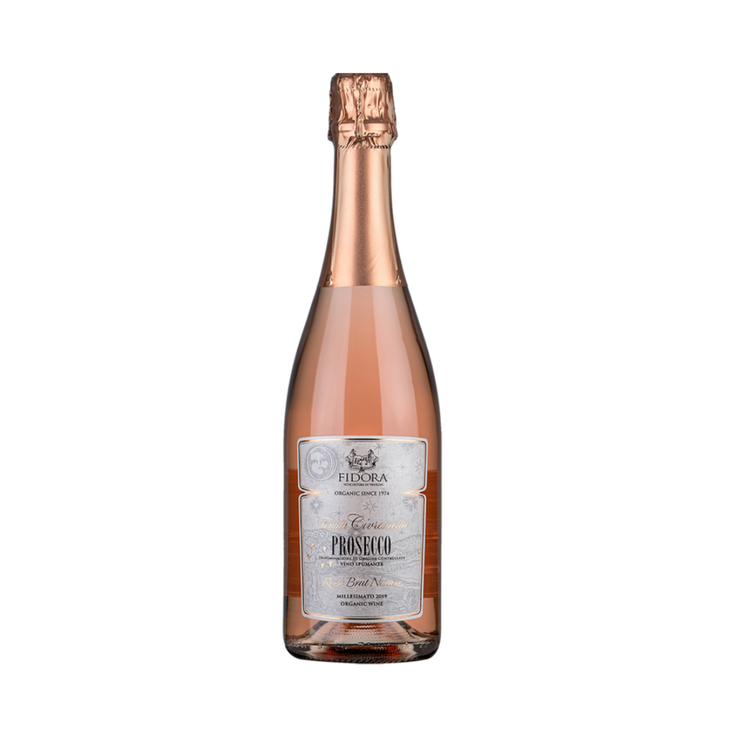 A bottle of 2020 Prosecco Rosé Brut Nature by Fidora from The Living Vine