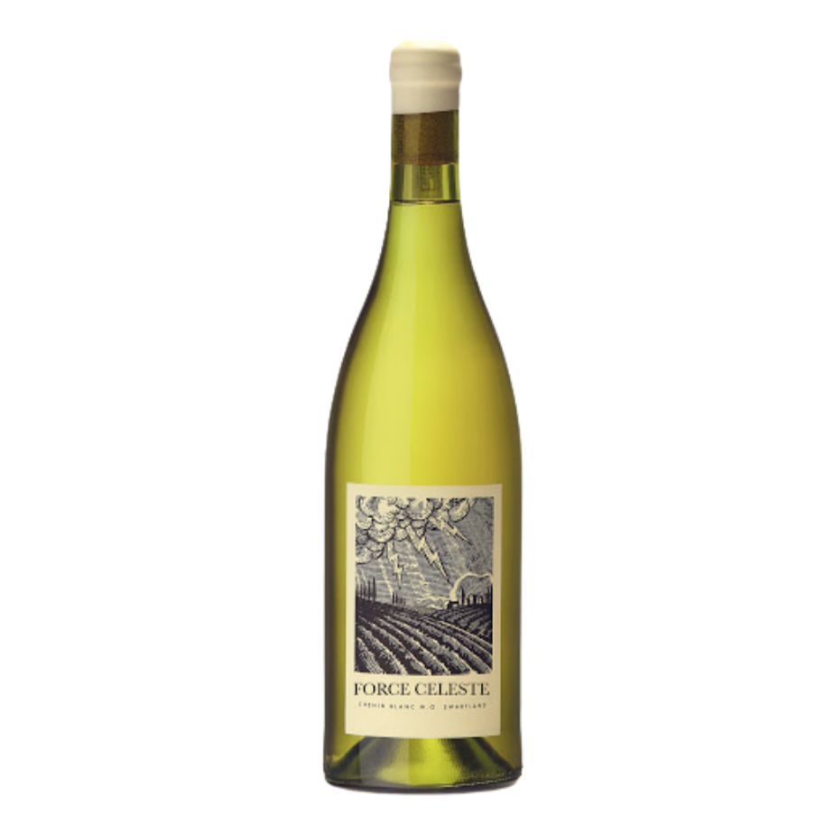 A bottle of 2020 Force Celeste Chenin Blanc by Mother Rock from The Living Vine