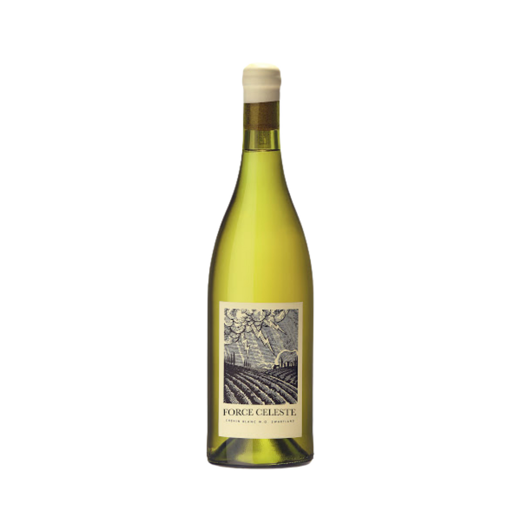 A bottle of 2020 Force Celeste Chenin Blanc by Mother Rock from The Living Vine